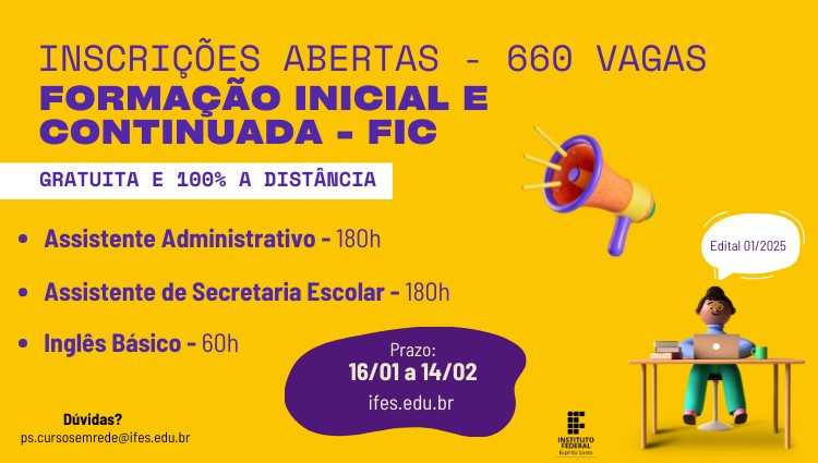 Inscrições abertas para cursos a distância do Ifes